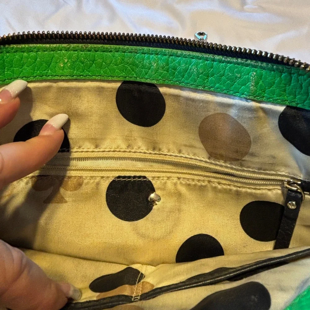 Kate Spade Green Black Colorblock Pebbled Leather‎ Dome Satchel Handbag